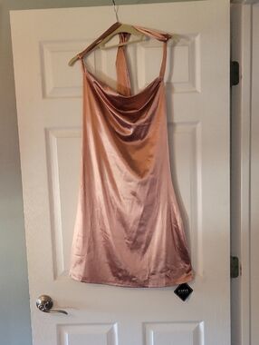 Zaful Rose Gold Satin Cowl Slip Dress